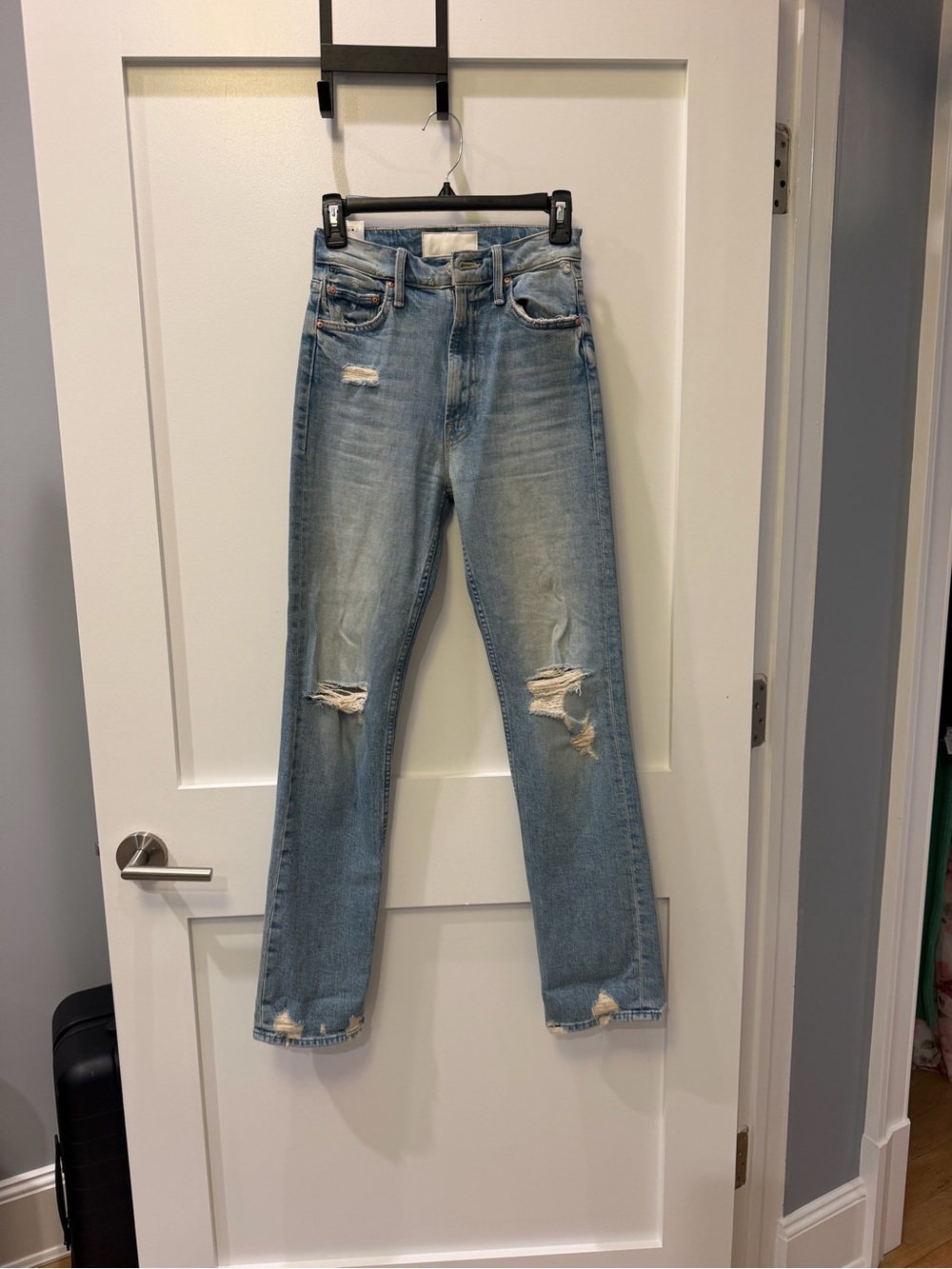 MOTHER Women’s Light Blue Distressed Bootcut Jeans